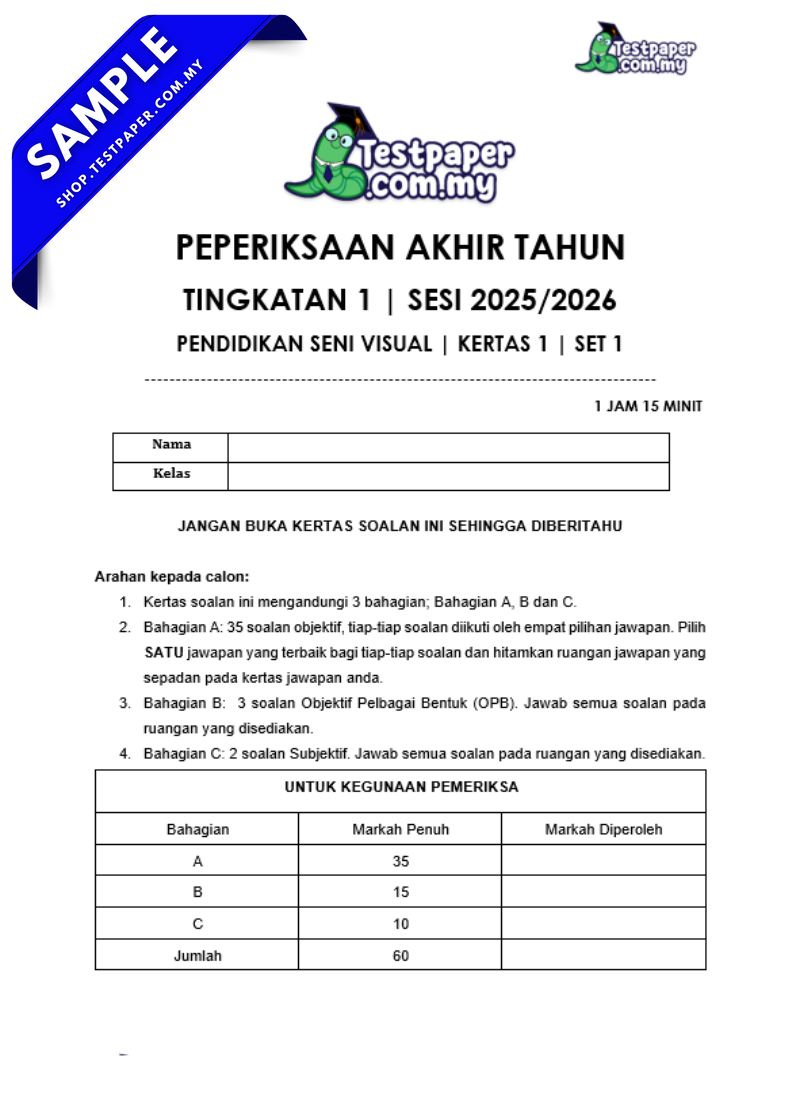 TP1007 - Pendidikan Seni Visual Tingkatan 1 : PAT 2025
