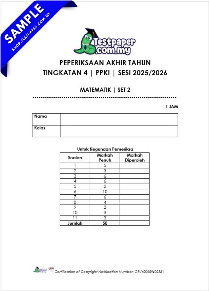 TP1078 - Matematik Tingkatan 4 : Pentaksiran Akhir Tahun (PAT PPKI)