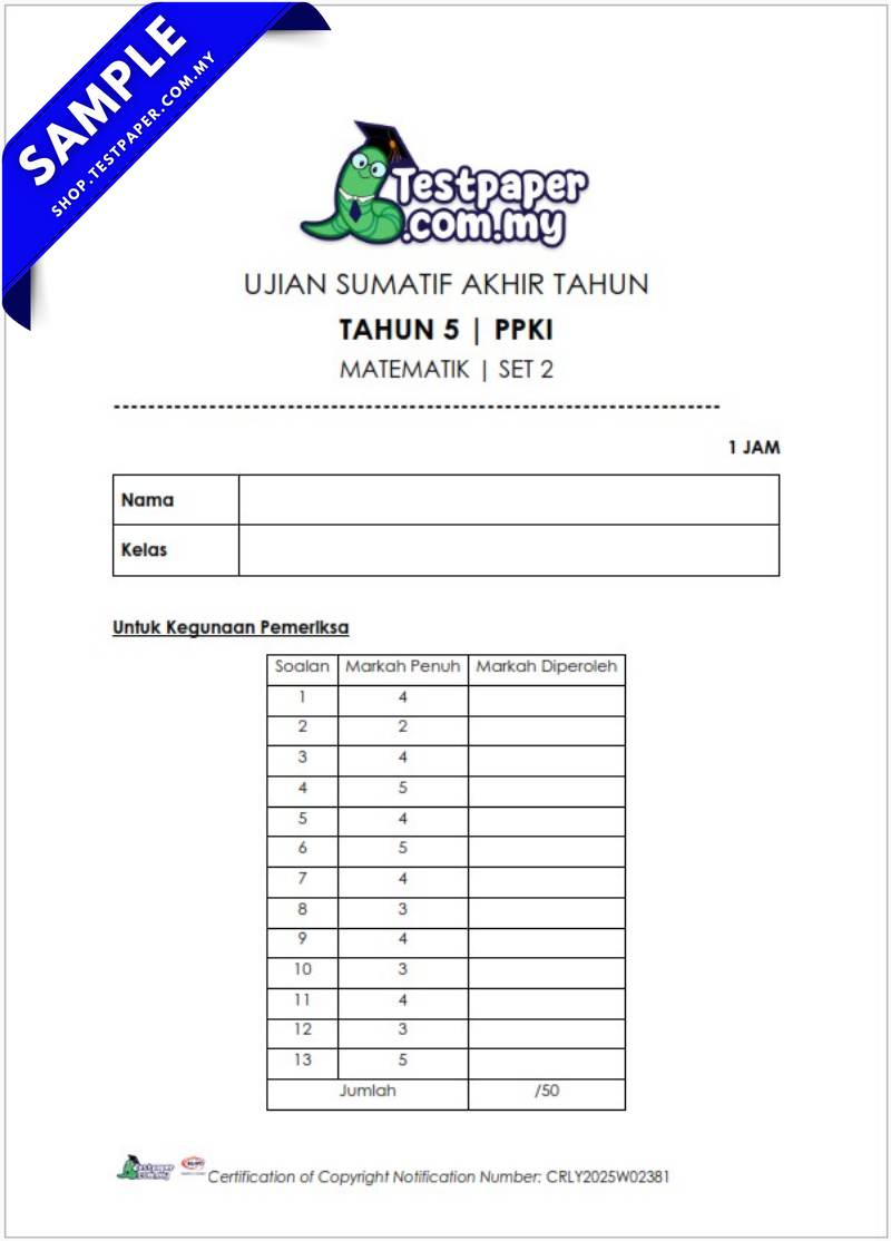 TP1114 - Matematik Tahun 5 : Ujian Sumatif Akhir Tahun (USAT PPKI)