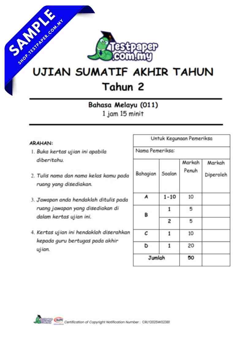 TP979 - Bahasa Melayu Tahun 2 (SJKC) : Ujian Sumatif Akhir Tahun (USAT)