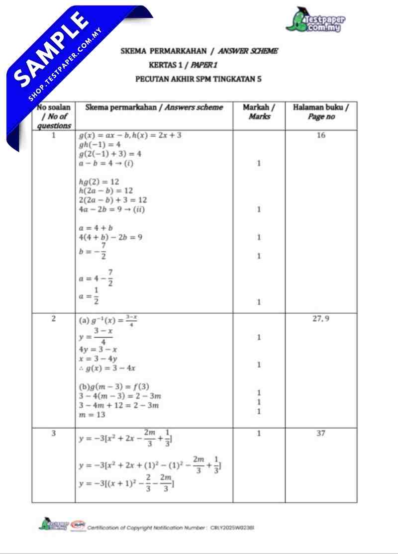 TP1231 - Matematik Tambahan Tingkatan 5 : SPM 2025