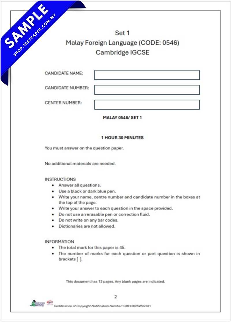 TP1374 - Malay Foreign Language 0546 : IGCSE Assessment