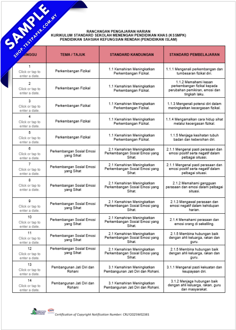 TP1479 - RPH & RPT Pendidikan Khas : Pendidikan Islam Kefungsian Rendah