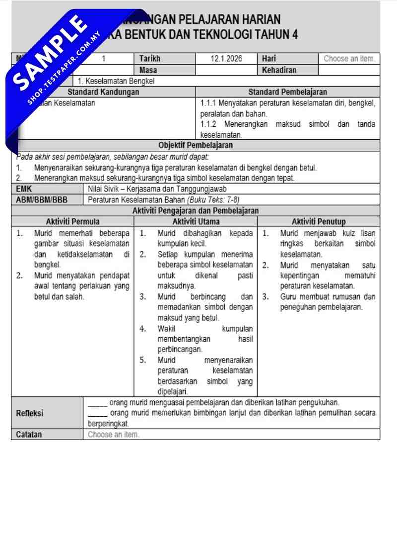 TP1786 - RPH & RPT 2026 : Reka Bentuk Teknologi Tahun 4