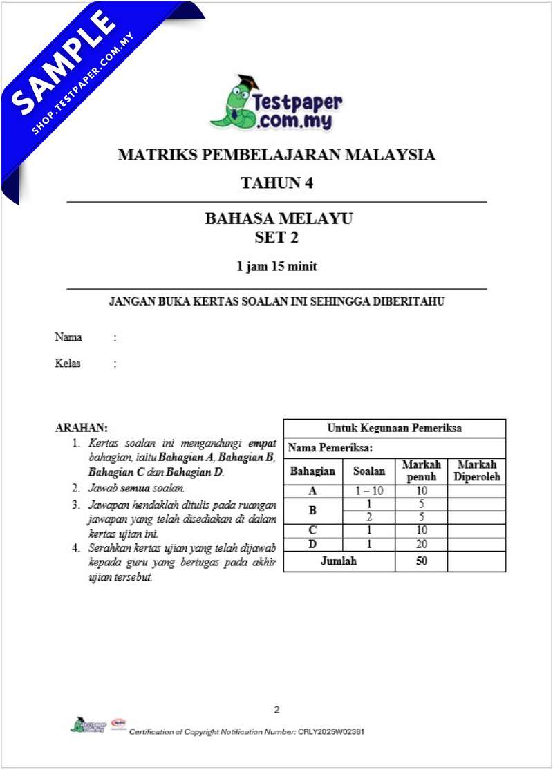 TP2772 - Bahasa Melayu Tahun 4 : Smart Tryouts ke Arah Matriks ...