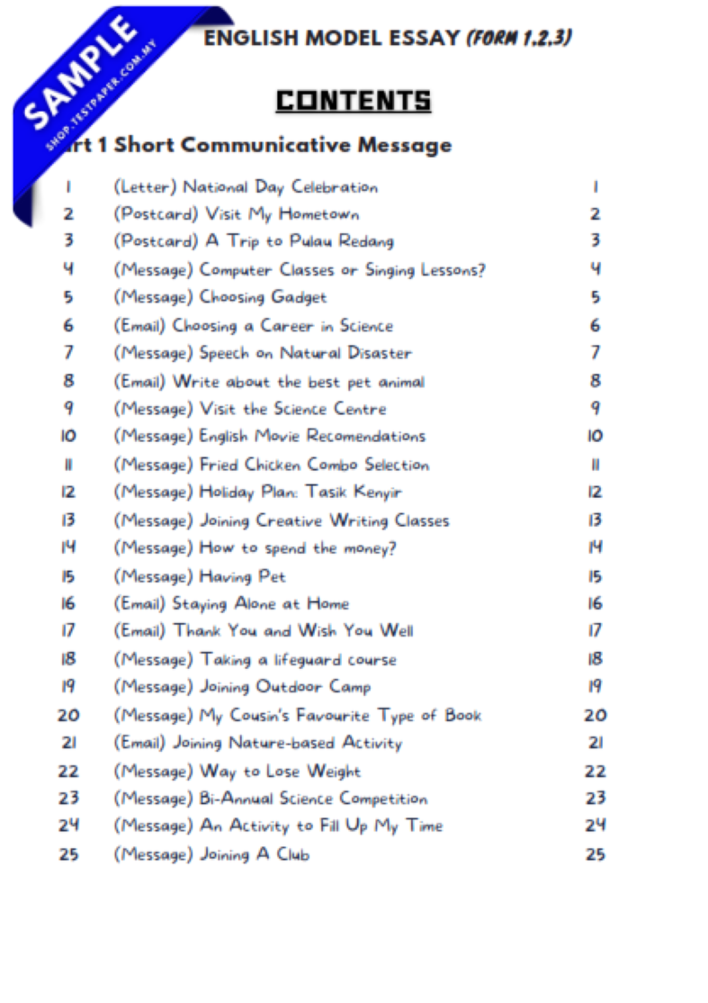 TP34 - English Form 1, Form 2 and Form 3 : Model Essays for Lower Secondary